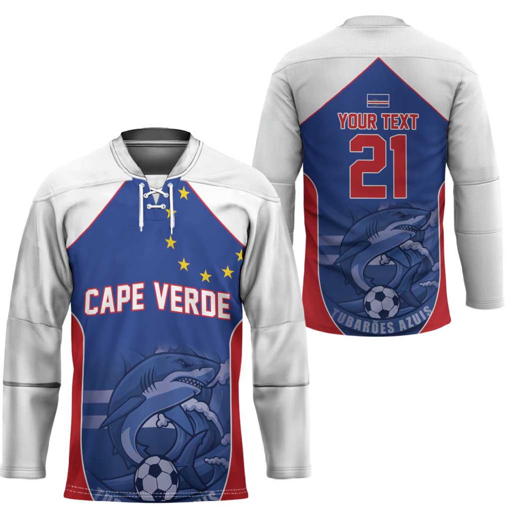 World Football 2026 Cape Verde Custom Hockey Jersey Tubaroes Azuis Blue Shark - Wonder Print Shop