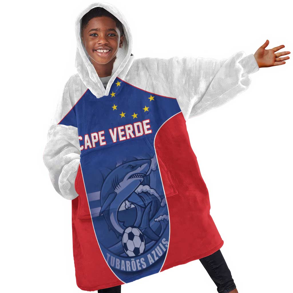 World Football 2026 Cape Verde Custom Kid Wearable Blanket Hoodie Tubaroes Azuis Blue Shark - Wonder Print Shop