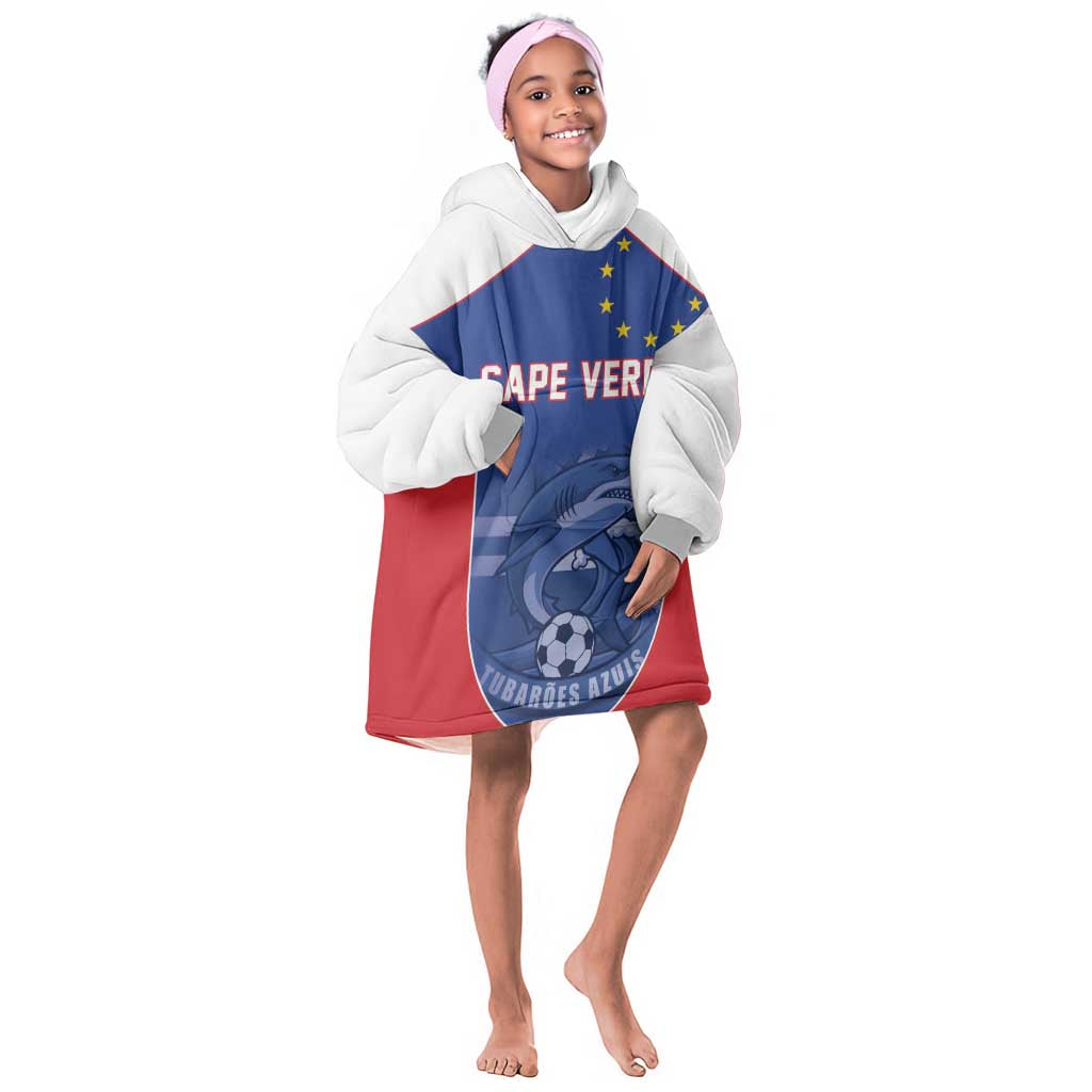 World Football 2026 Cape Verde Custom Kid Wearable Blanket Hoodie Tubaroes Azuis Blue Shark - Wonder Print Shop