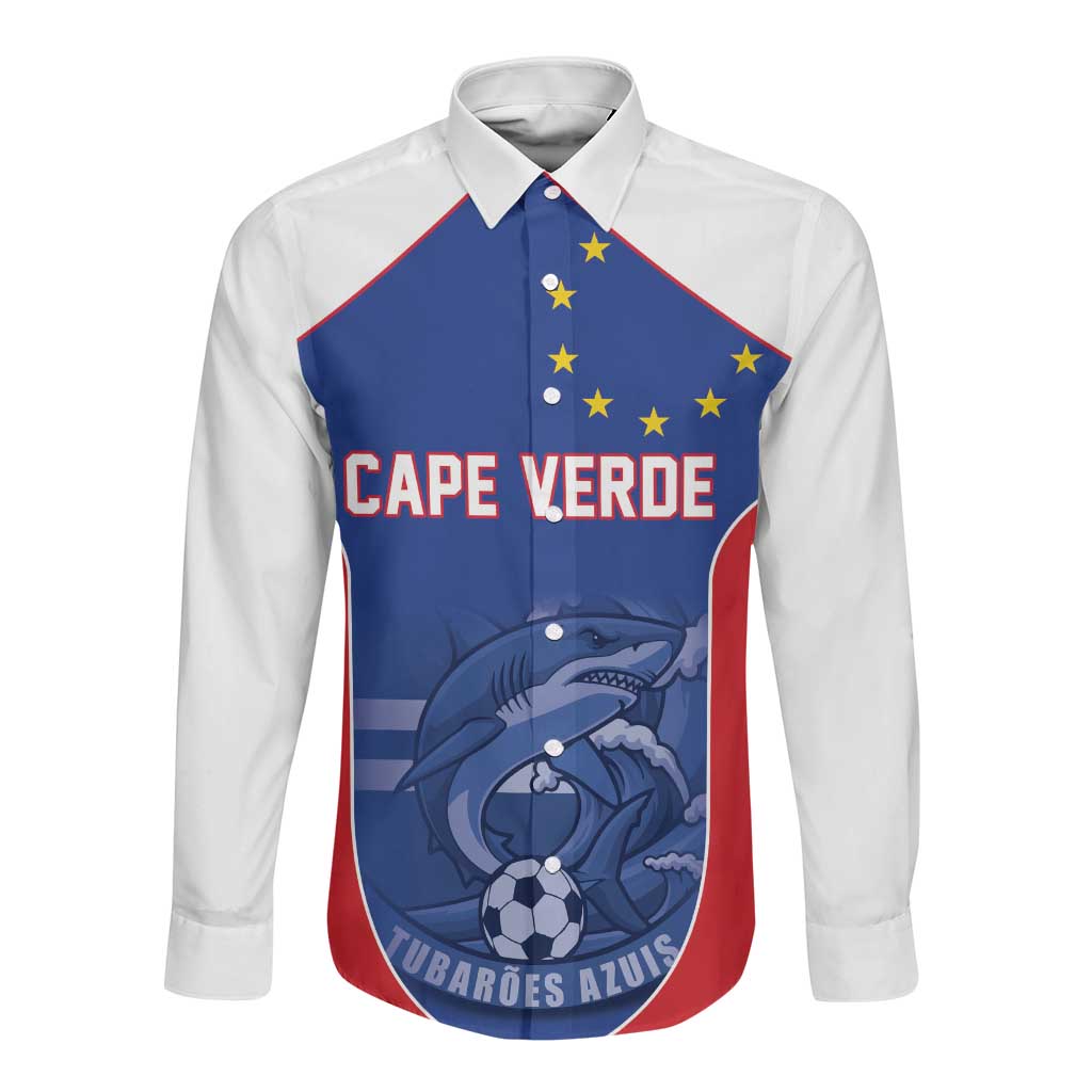 World Football 2026 Cape Verde Custom Long Sleeve Button Shirt Tubaroes Azuis Blue Shark - Wonder Print Shop