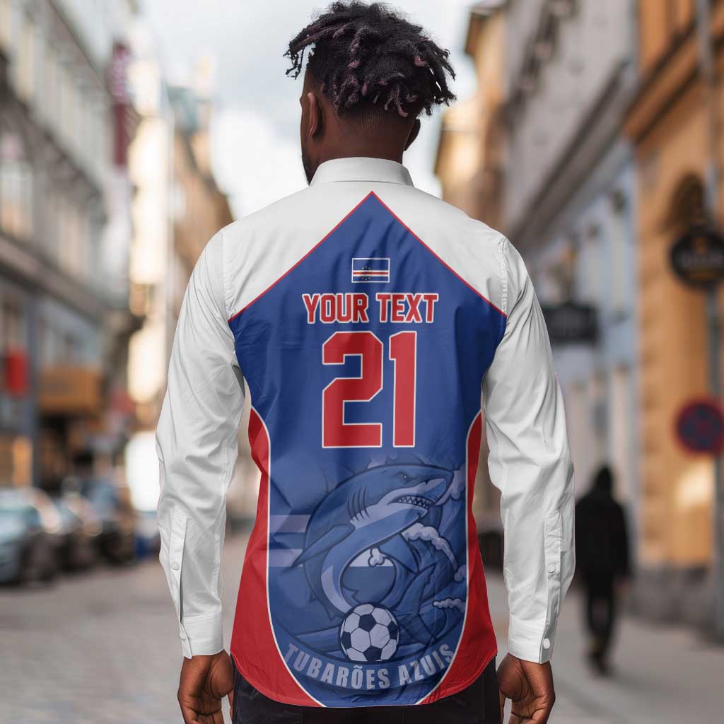 World Football 2026 Cape Verde Custom Long Sleeve Button Shirt Tubaroes Azuis Blue Shark - Wonder Print Shop