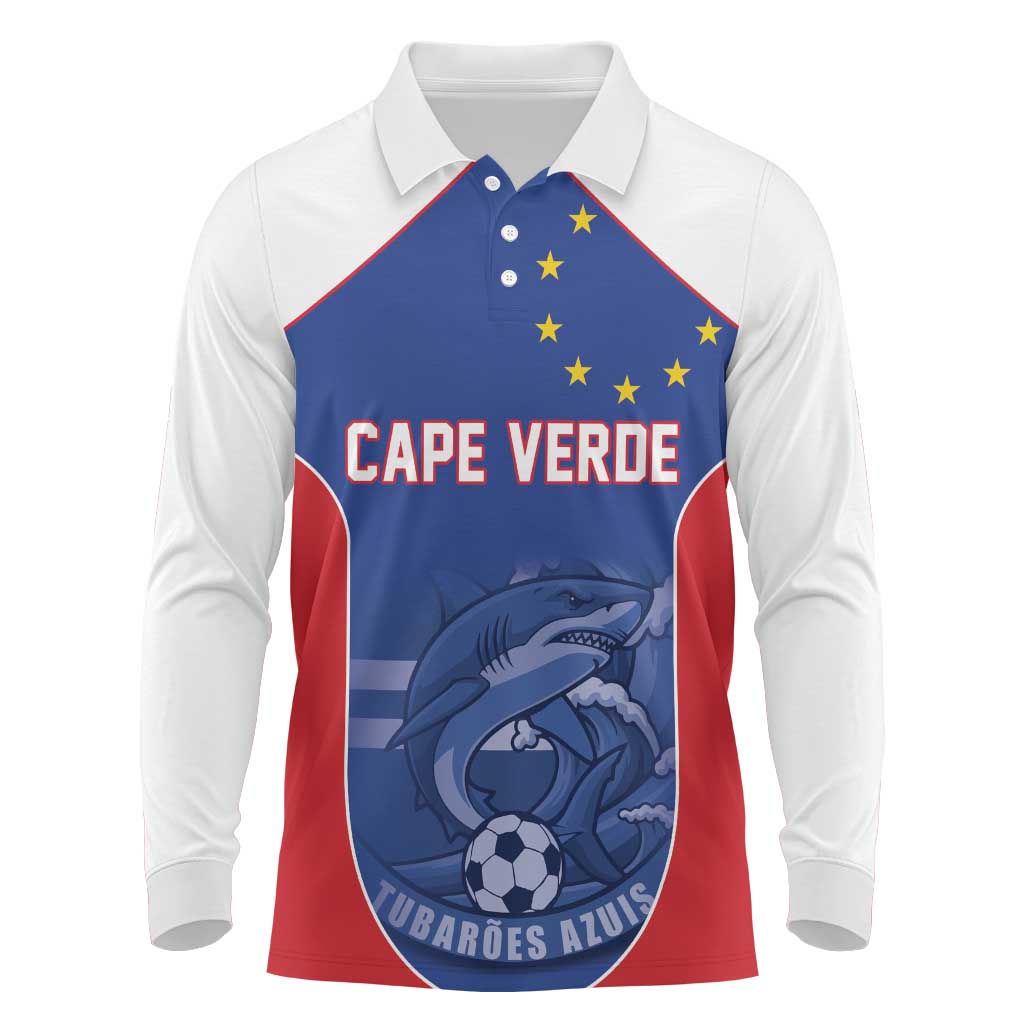 World Football 2026 Cape Verde Custom Long Sleeve Polo Shirt Tubaroes Azuis Blue Shark - Wonder Print Shop