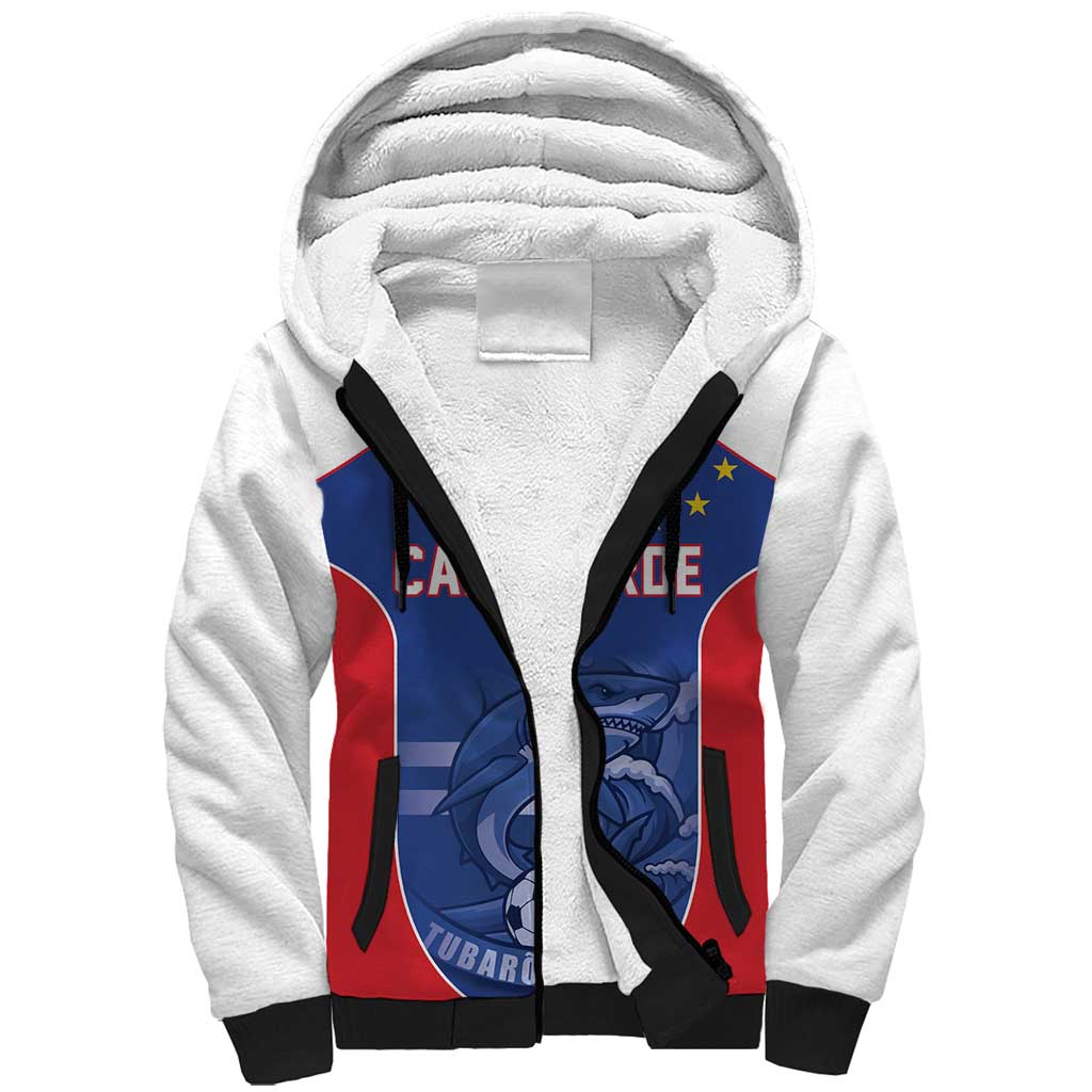 World Football 2026 Cape Verde Custom Sherpa Hoodie Tubaroes Azuis Blue Shark - Wonder Print Shop
