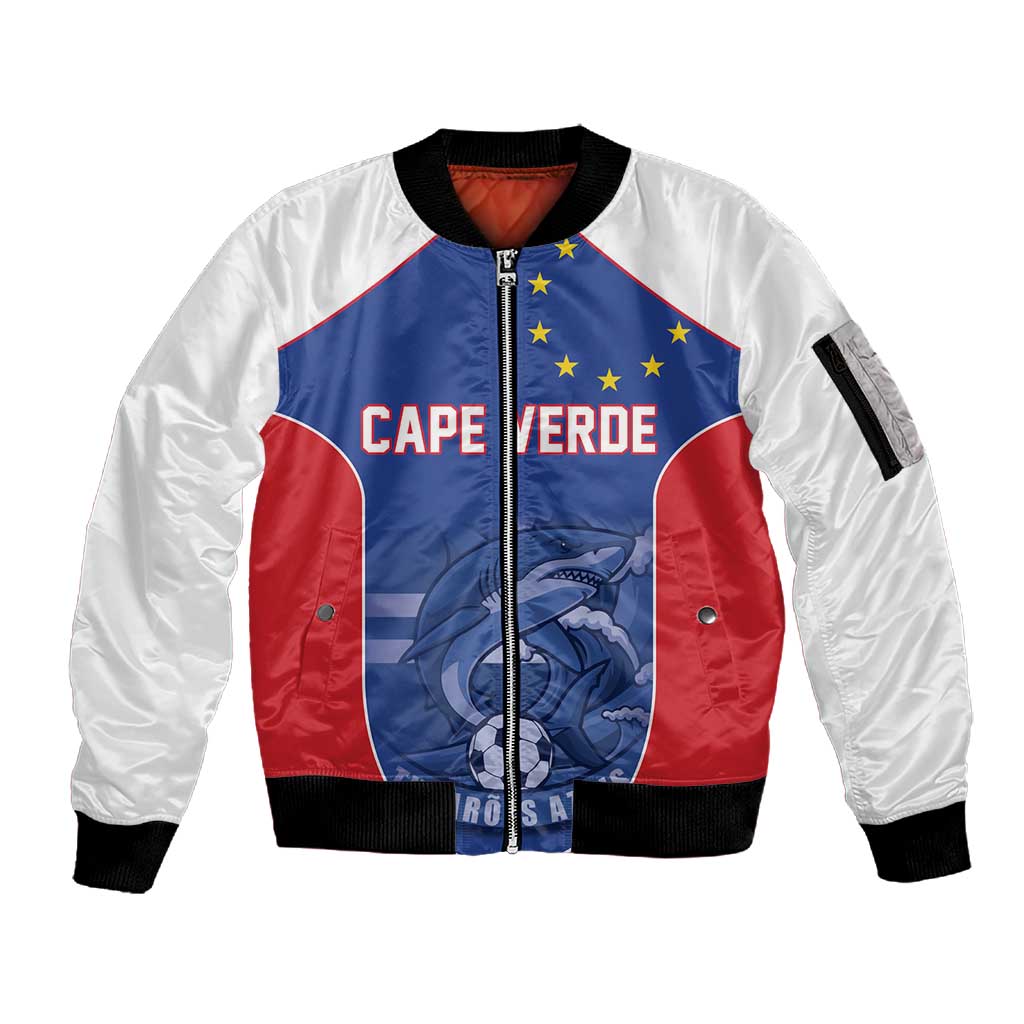 World Football 2026 Cape Verde Custom Sleeve Zip Bomber Jacket Tubaroes Azuis Blue Shark - Wonder Print Shop