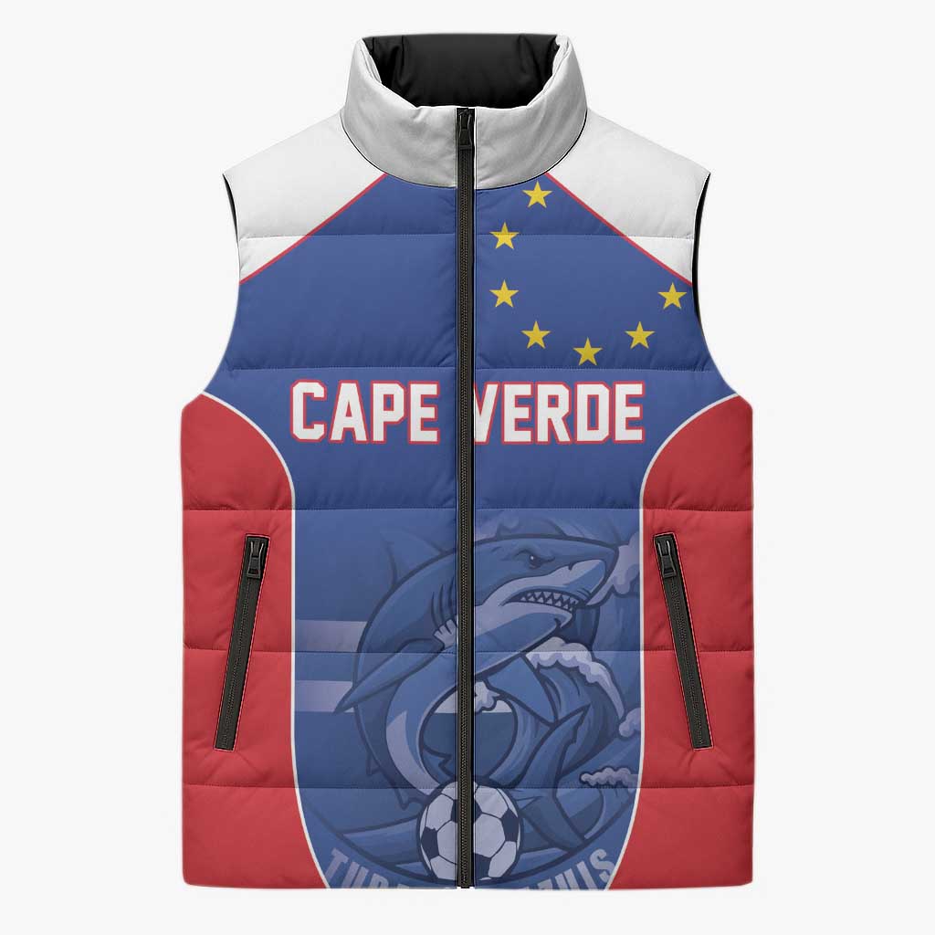 World Football 2026 Cape Verde Custom Sleeveless Puffer Jacket Tubaroes Azuis Blue Shark - Wonder Print Shop