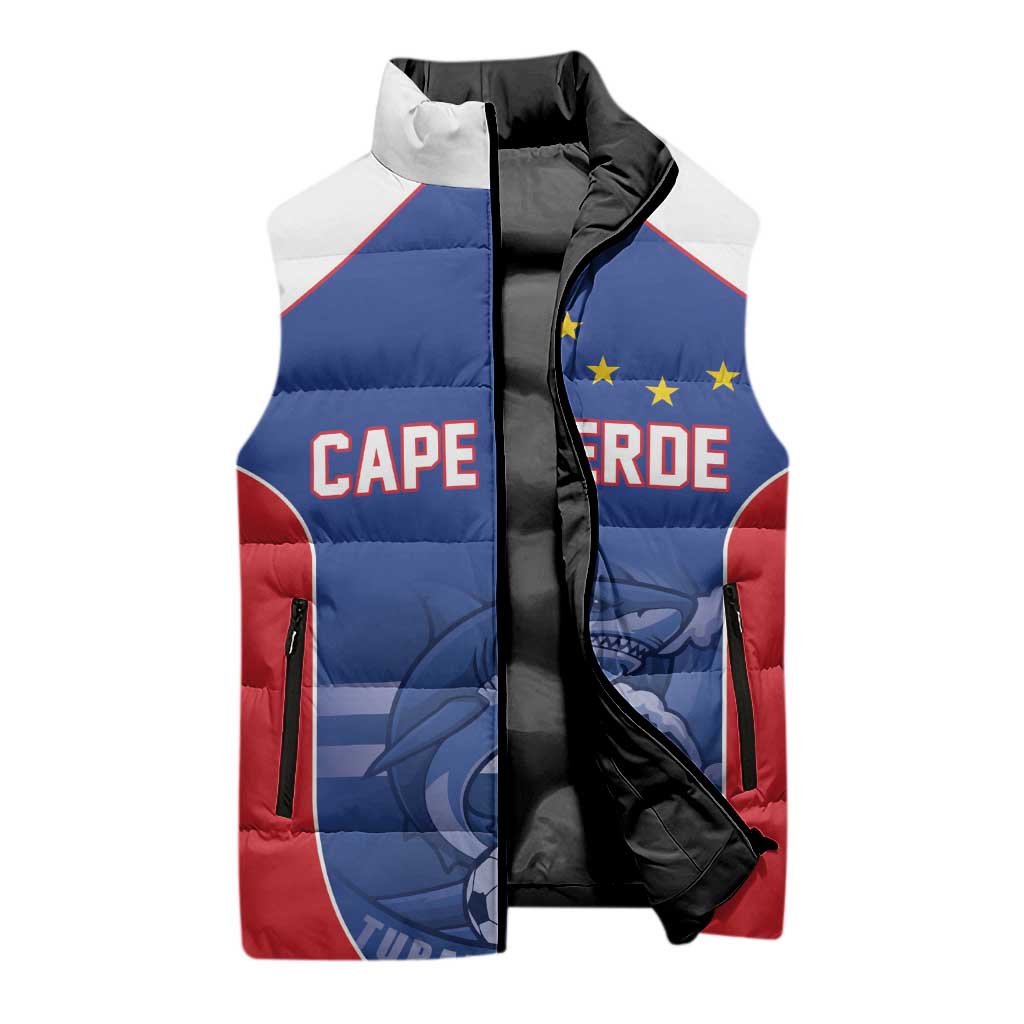World Football 2026 Cape Verde Custom Sleeveless Puffer Jacket Tubaroes Azuis Blue Shark - Wonder Print Shop