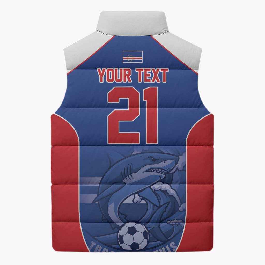 World Football 2026 Cape Verde Custom Sleeveless Puffer Jacket Tubaroes Azuis Blue Shark - Wonder Print Shop