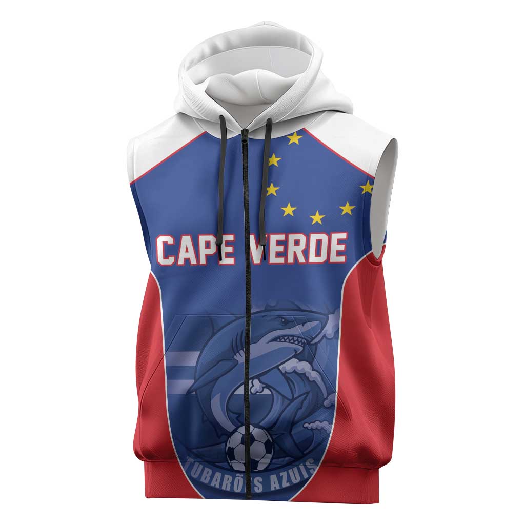 World Football 2026 Cape Verde Custom Sleeveless Zip Hoodie Tubaroes Azuis Blue Shark - Wonder Print Shop