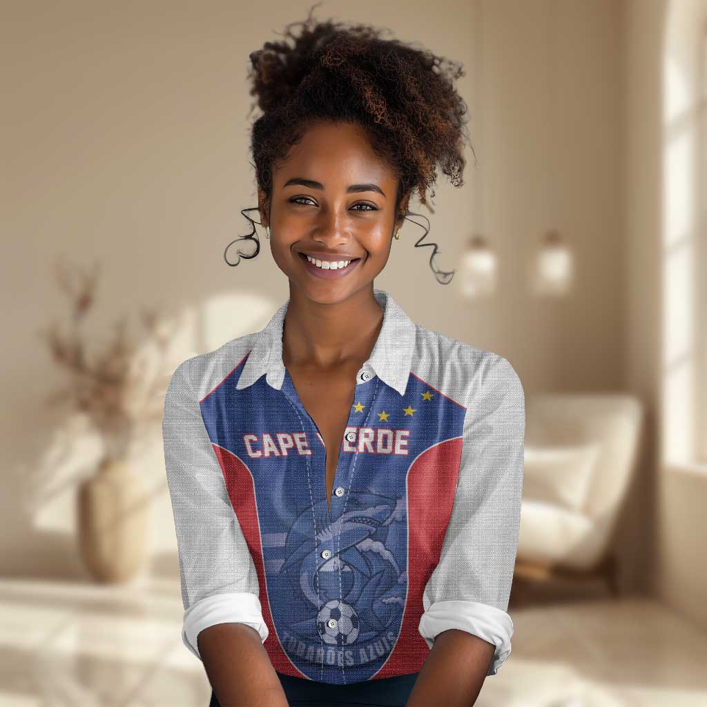 World Football 2026 Cape Verde Custom Women Casual Shirt Tubaroes Azuis Blue Shark - Wonder Print Shop