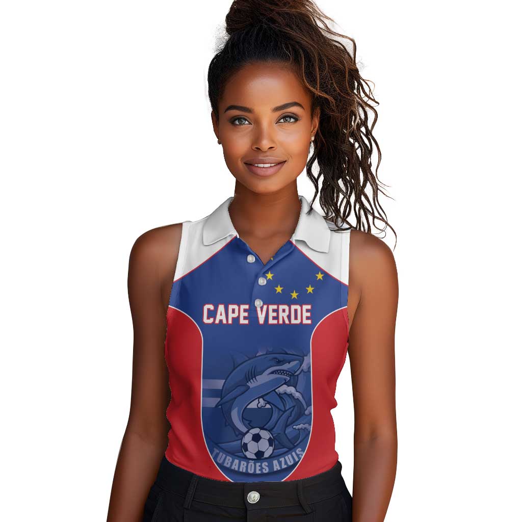 World Football 2026 Cape Verde Custom Women Sleeveless Polo Shirt Tubaroes Azuis Blue Shark - Wonder Print Shop