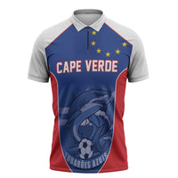 World Football 2026 Cape Verde Custom Zipper Polo Shirt Tubaroes Azuis Blue Shark - Wonder Print Shop
