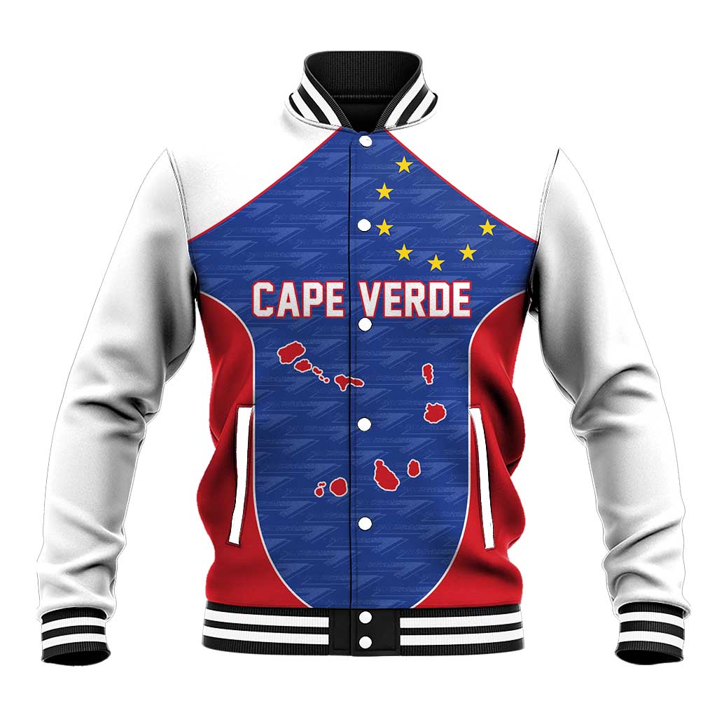 World Football 2026 Cape Verde Custom Baseball Jacket Tubaroes Azuis Verde Simple Map - Wonder Print Shop