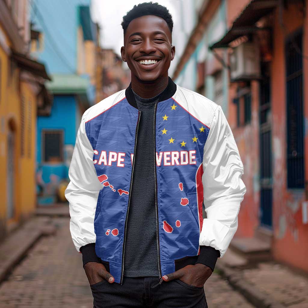 World Football 2026 Cape Verde Custom Bomber Jacket Tubaroes Azuis Verde Simple Map - Wonder Print Shop
