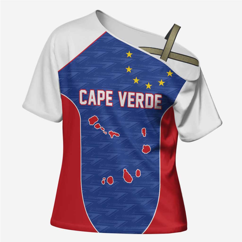 World Football 2026 Cape Verde Custom Cross Shoulder Shirt Tubaroes Azuis Verde Simple Map - Wonder Print Shop