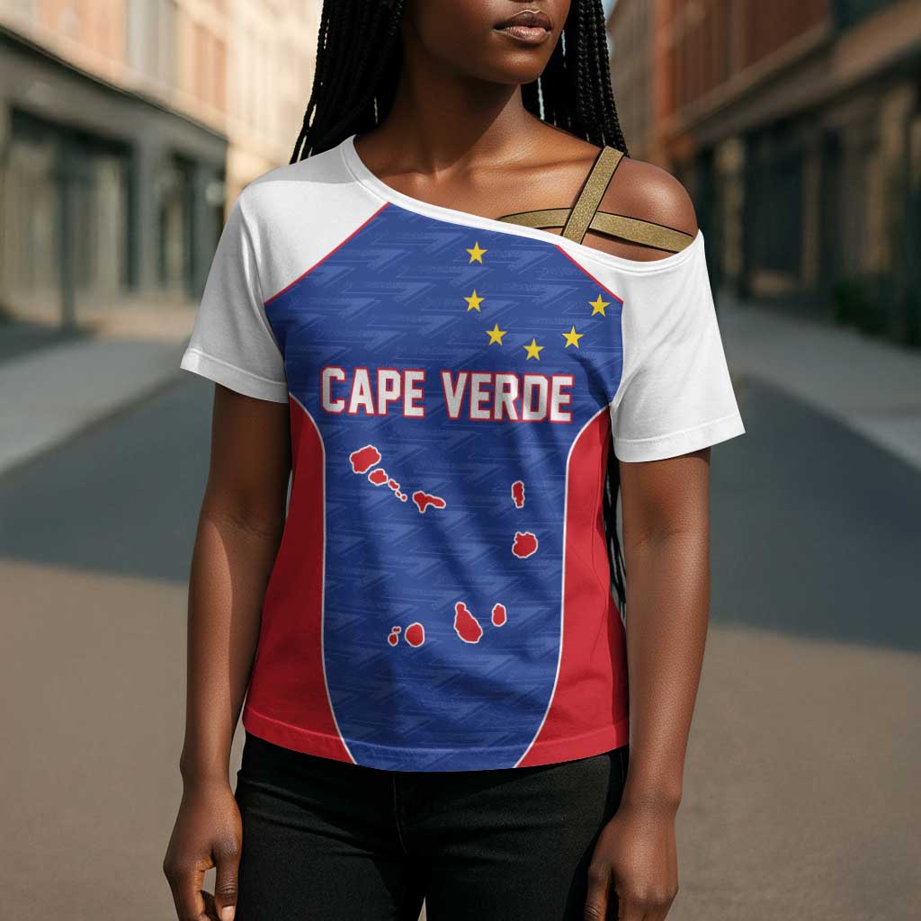 World Football 2026 Cape Verde Custom Cross Shoulder Shirt Tubaroes Azuis Verde Simple Map - Wonder Print Shop