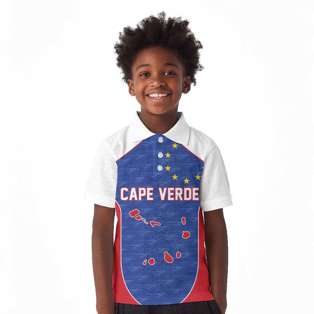 World Football 2026 Cape Verde Custom Kid Polo Shirt Tubaroes Azuis Verde Simple Map LT9