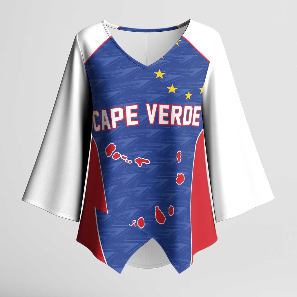 World Football 2026 Cape Verde Custom Kimono Sleeve Blouse Tubaroes Azuis Verde Simple Map - Wonder Print Shop