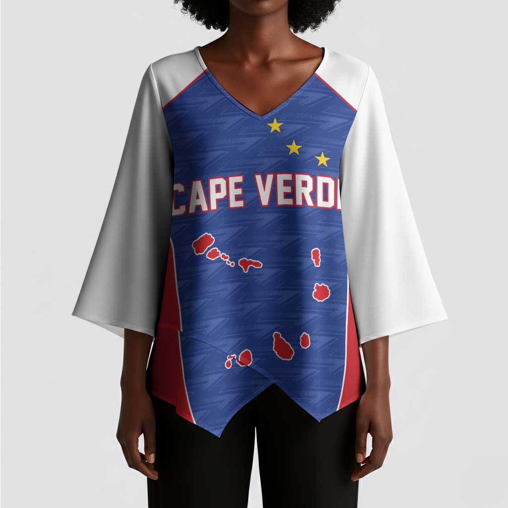 World Football 2026 Cape Verde Custom Kimono Sleeve Blouse Tubaroes Azuis Verde Simple Map - Wonder Print Shop