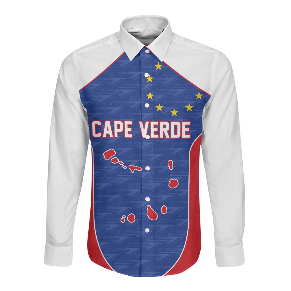 World Football 2026 Cape Verde Custom Long Sleeve Button Shirt Tubaroes Azuis Verde Simple Map - Wonder Print Shop