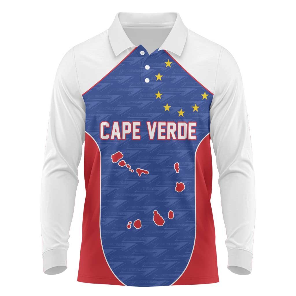 World Football 2026 Cape Verde Custom Long Sleeve Polo Shirt Tubaroes Azuis Verde Simple Map - Wonder Print Shop