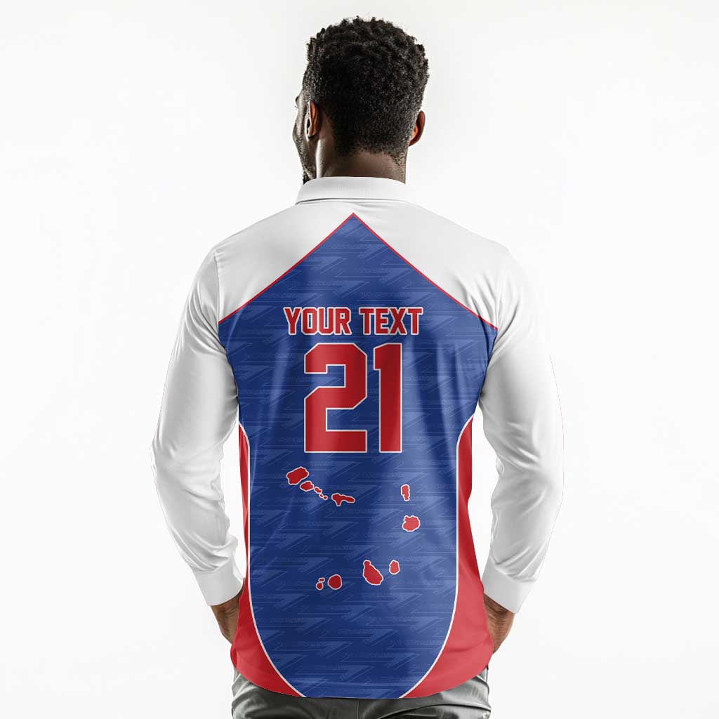 World Football 2026 Cape Verde Custom Long Sleeve Polo Shirt Tubaroes Azuis Verde Simple Map - Wonder Print Shop