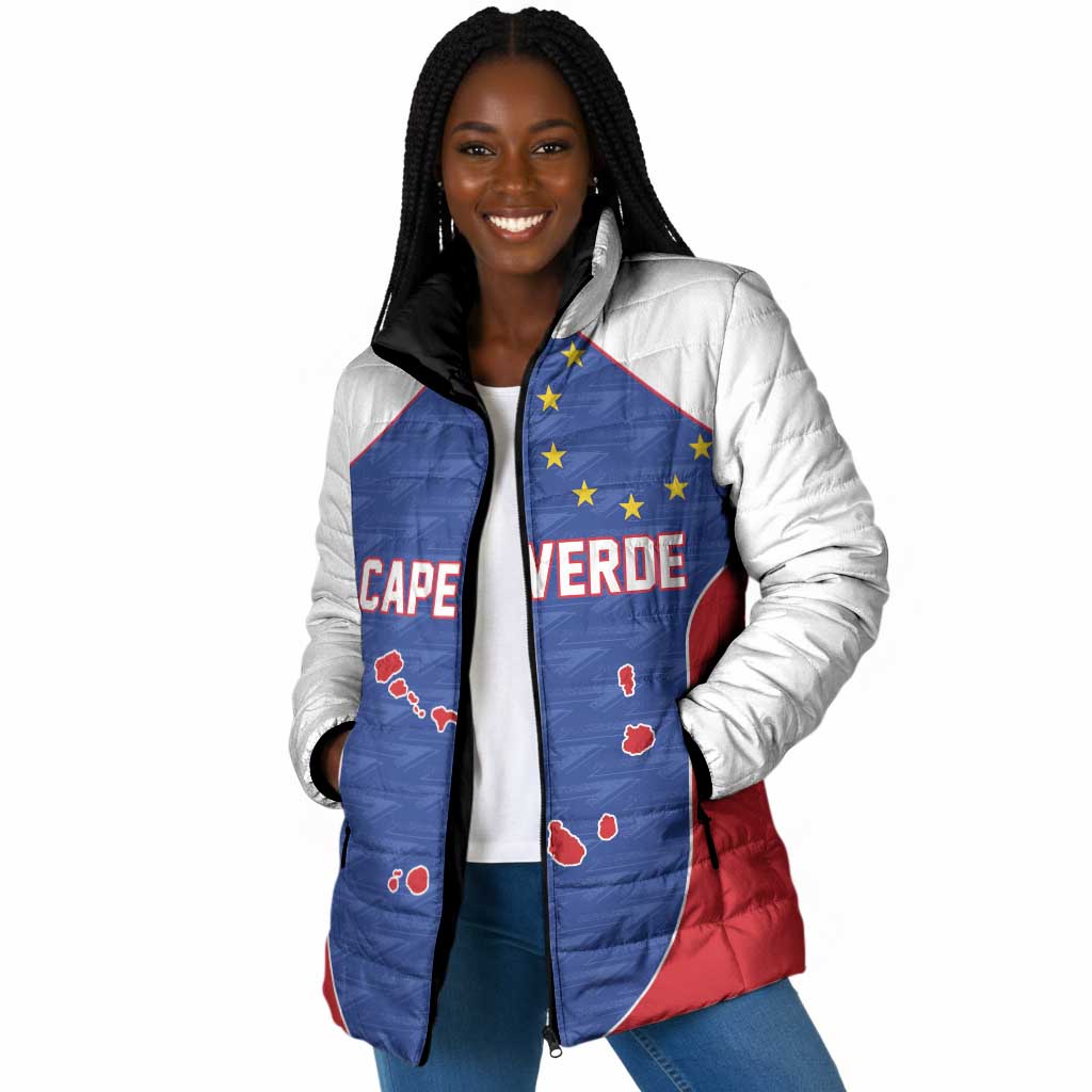 World Football 2026 Cape Verde Custom Padded Jacket Tubaroes Azuis Verde Simple Map - Wonder Print Shop