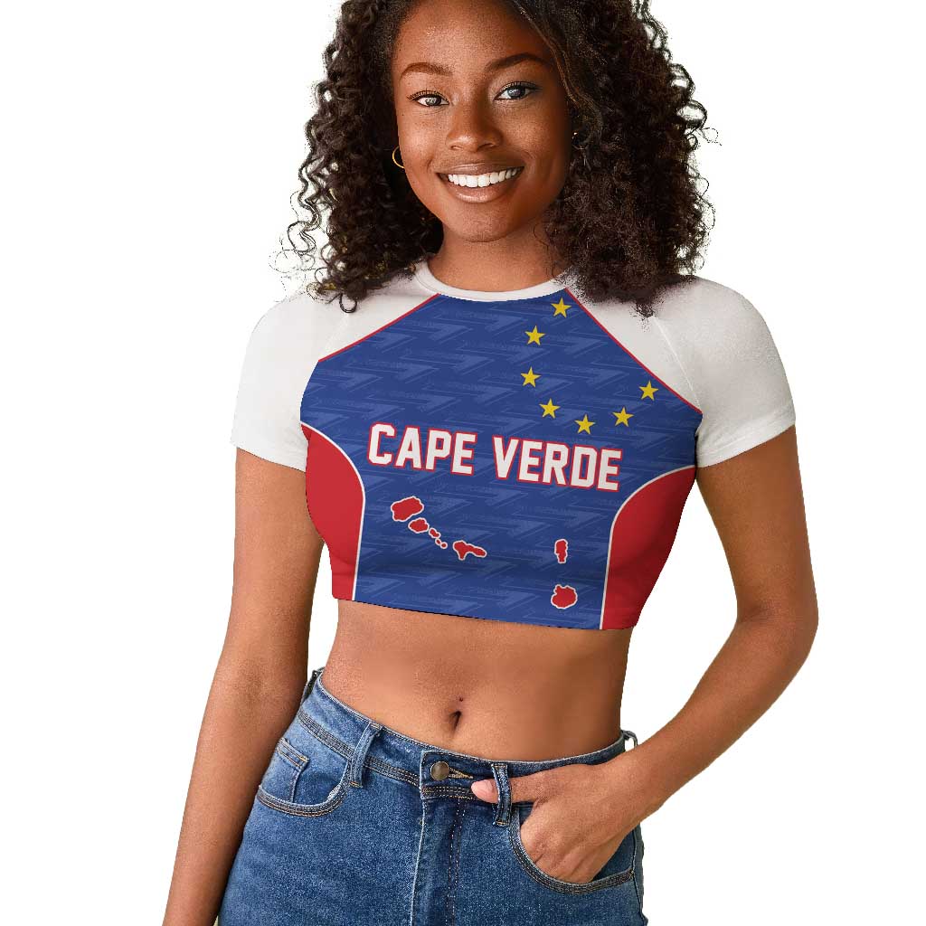 World Football 2026 Cape Verde Custom Raglan Cropped T shirt Tubaroes Azuis Verde Simple Map LT9