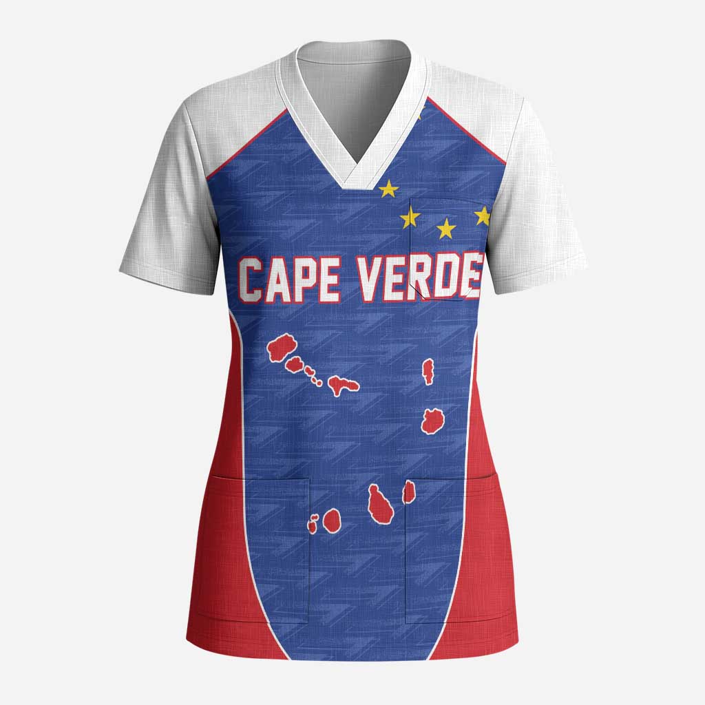 World Football 2026 Cape Verde Custom Scrub Top Tubaroes Azuis Verde Simple Map - Wonder Print Shop