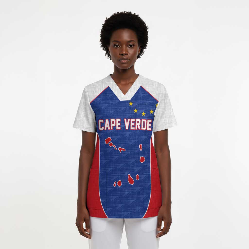 World Football 2026 Cape Verde Custom Scrub Top Tubaroes Azuis Verde Simple Map - Wonder Print Shop