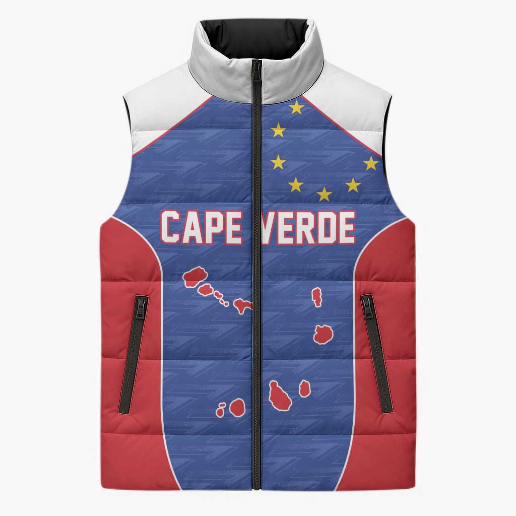 World Football 2026 Cape Verde Custom Sleeveless Puffer Jacket Tubaroes Azuis Verde Simple Map - Wonder Print Shop