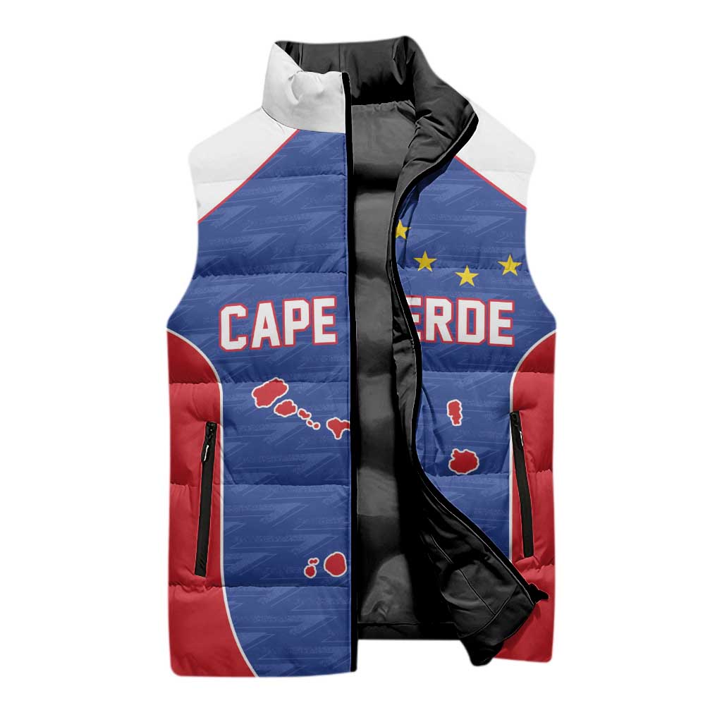 World Football 2026 Cape Verde Custom Sleeveless Puffer Jacket Tubaroes Azuis Verde Simple Map - Wonder Print Shop