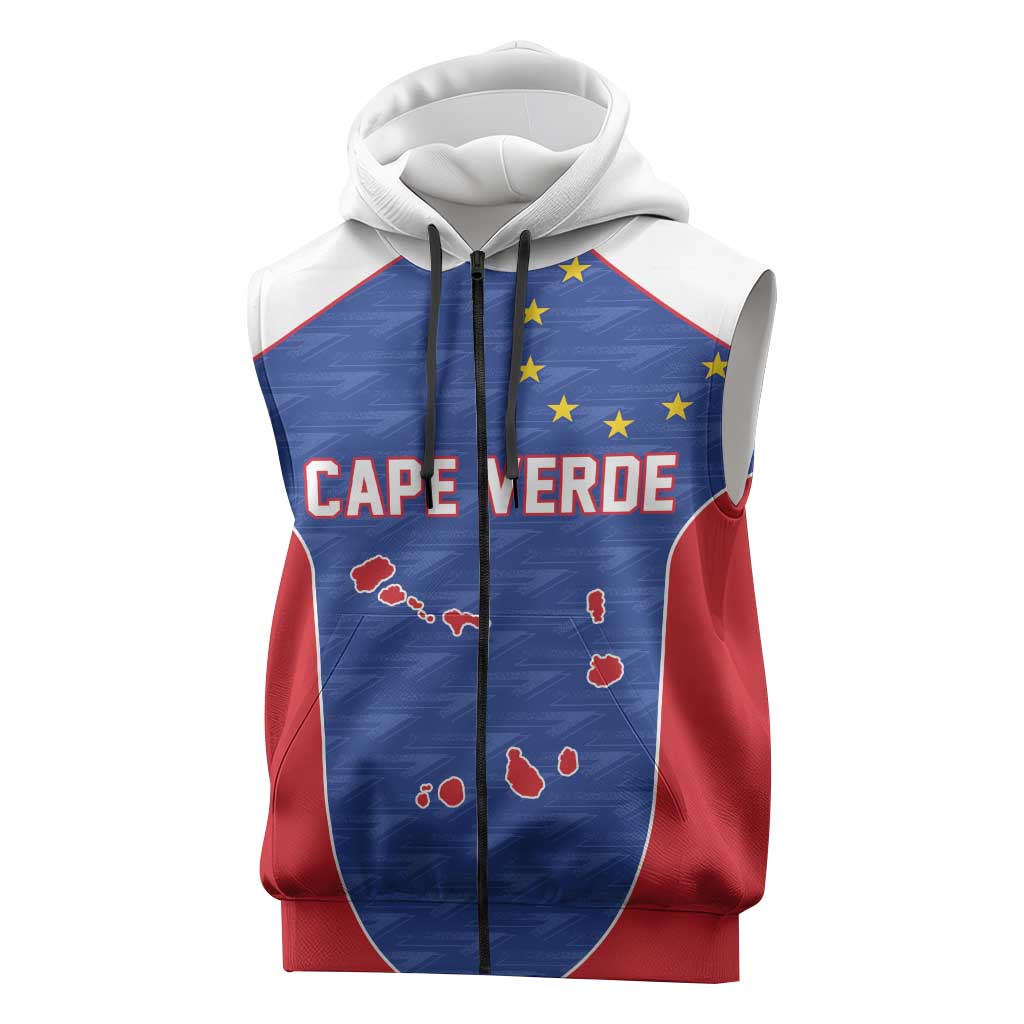 World Football 2026 Cape Verde Custom Sleeveless Zip Hoodie Tubaroes Azuis Verde Simple Map - Wonder Print Shop