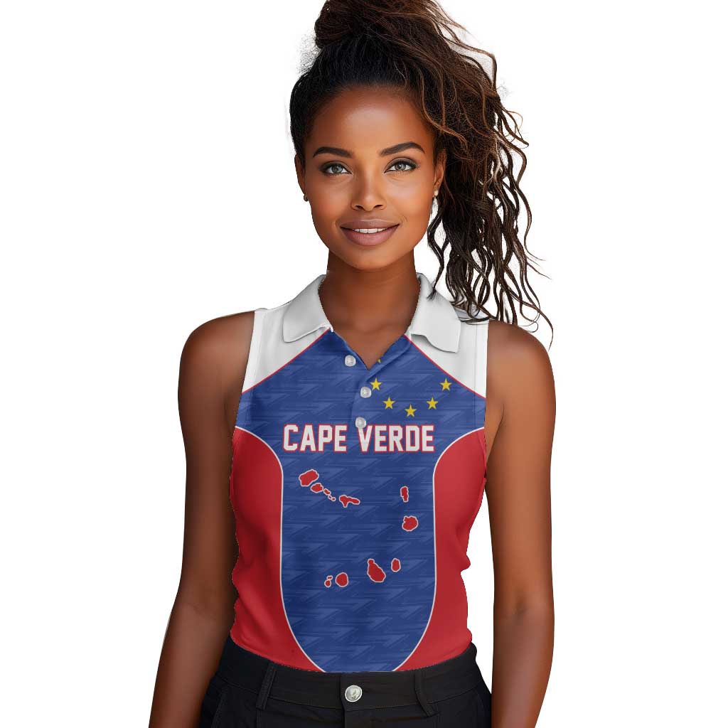 World Football 2026 Cape Verde Custom Women Sleeveless Polo Shirt Tubaroes Azuis Verde Simple Map - Wonder Print Shop