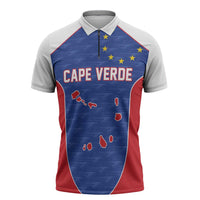World Football 2026 Cape Verde Custom Zipper Polo Shirt Tubaroes Azuis Verde Simple Map - Wonder Print Shop