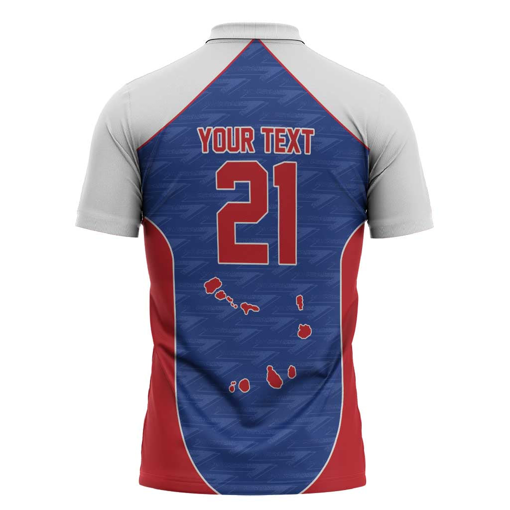 World Football 2026 Cape Verde Custom Zipper Polo Shirt Tubaroes Azuis Verde Simple Map - Wonder Print Shop
