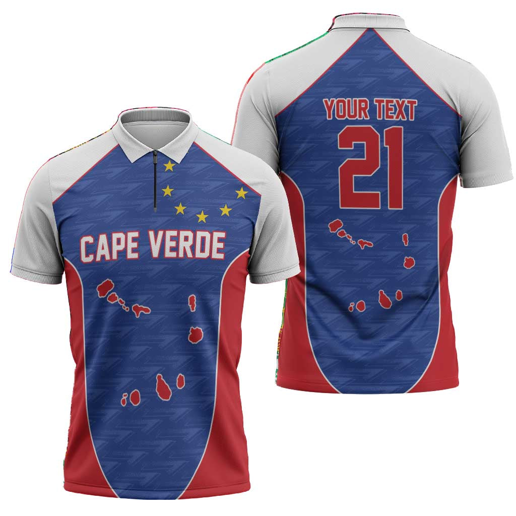 World Football 2026 Cape Verde Custom Zipper Polo Shirt Tubaroes Azuis Verde Simple Map - Wonder Print Shop