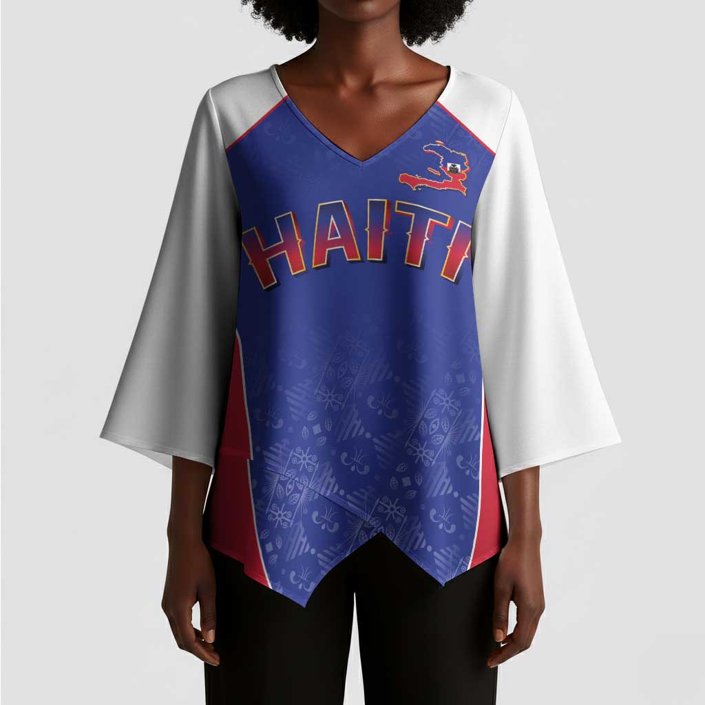 World Football 2026 Afro-Haiti Custom Kimono Sleeve Blouse Together For Ayiti Blue Style - Wonder Print Shop