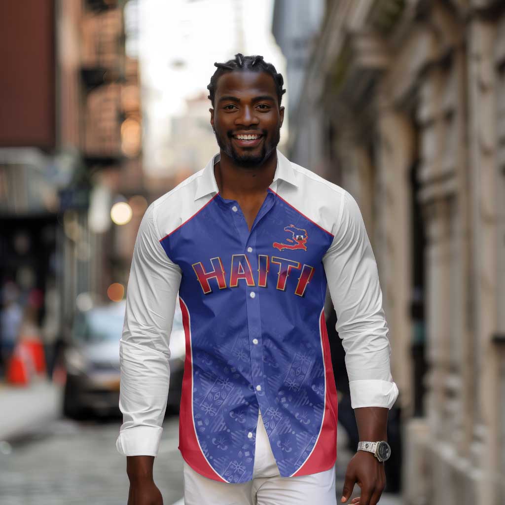 World Football 2026 Afro-Haiti Custom Long Sleeve Button Shirt Together For Ayiti Blue Style - Wonder Print Shop