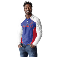 World Football 2026 Afro-Haiti Custom Long Sleeve Polo Shirt Together For Ayiti Blue Style - Wonder Print Shop