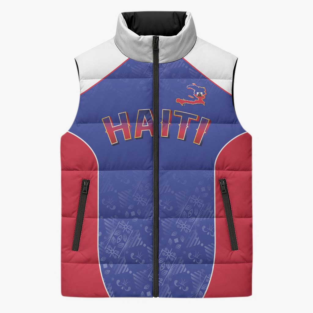 World Football 2026 Afro-Haiti Custom Sleeveless Puffer Jacket Together For Ayiti Blue Style - Wonder Print Shop