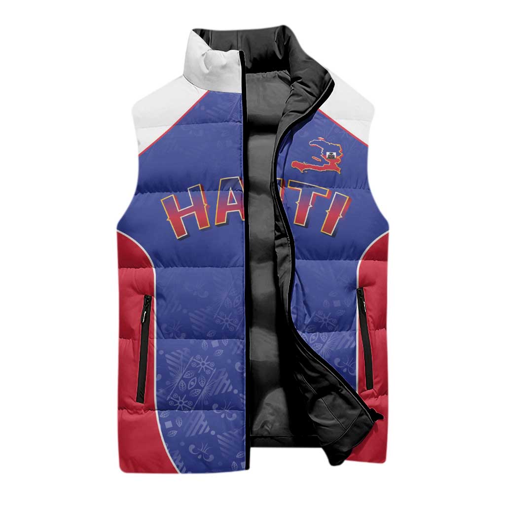 World Football 2026 Afro-Haiti Custom Sleeveless Puffer Jacket Together For Ayiti Blue Style - Wonder Print Shop
