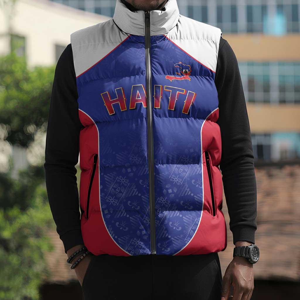 World Football 2026 Afro-Haiti Custom Sleeveless Puffer Jacket Together For Ayiti Blue Style - Wonder Print Shop