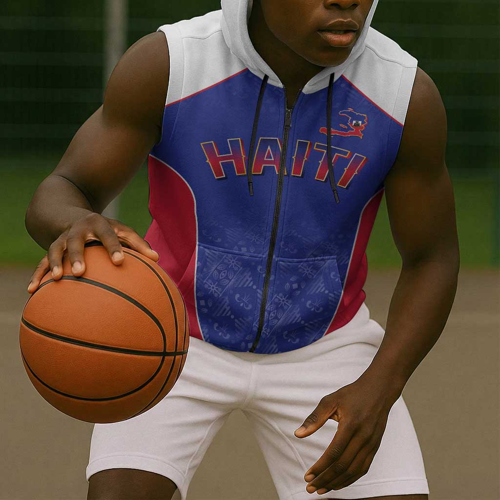 World Football 2026 Afro-Haiti Custom Sleeveless Zip Hoodie Together For Ayiti Blue Style - Wonder Print Shop