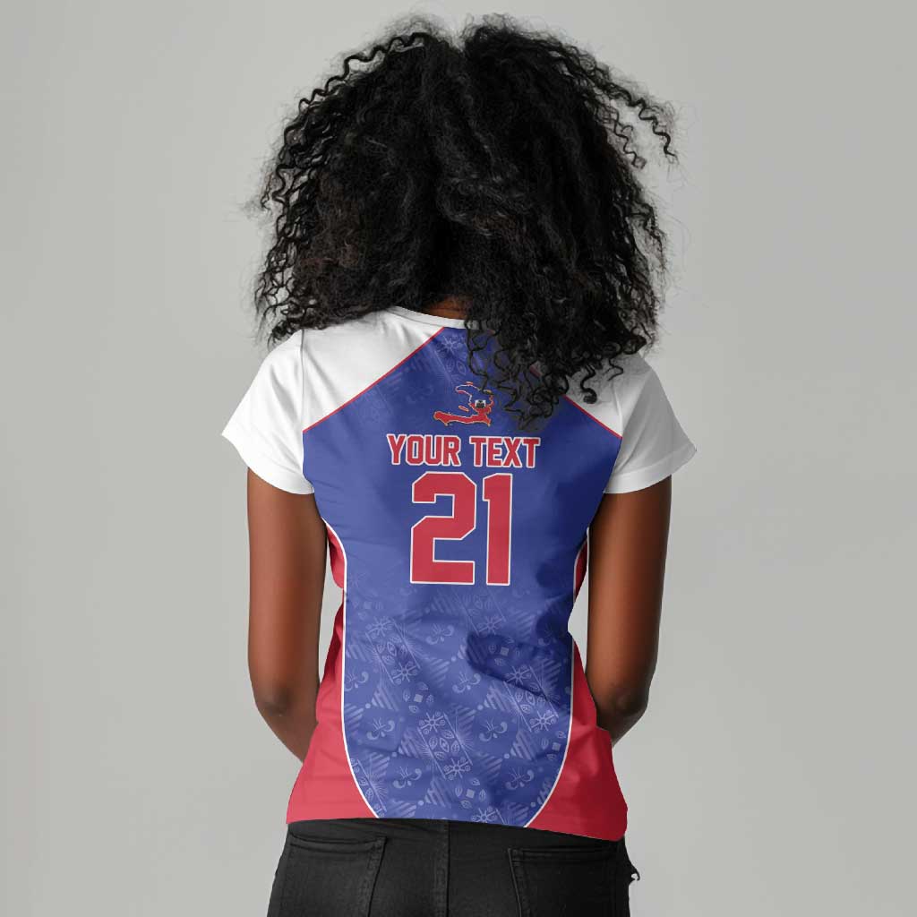 World Football 2026 Afro-Haiti Custom Women V-Neck T-Shirt Together For Ayiti Blue Style LT9