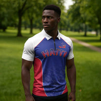 World Football 2026 Afro-Haiti Custom Zipper Polo Shirt Together For Ayiti Blue Style - Wonder Print Shop