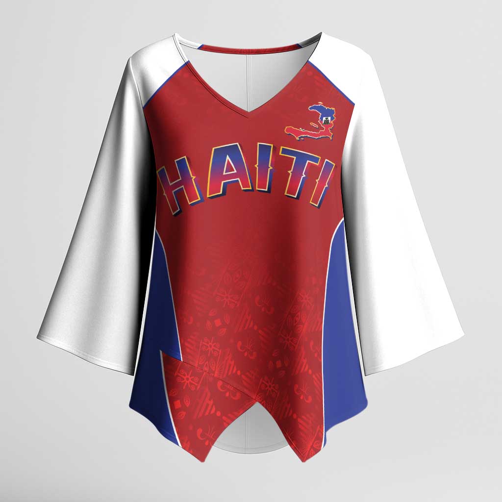 World Football 2026 Afro-Haiti Custom Kimono Sleeve Blouse Together For Ayiti Red Style - Wonder Print Shop