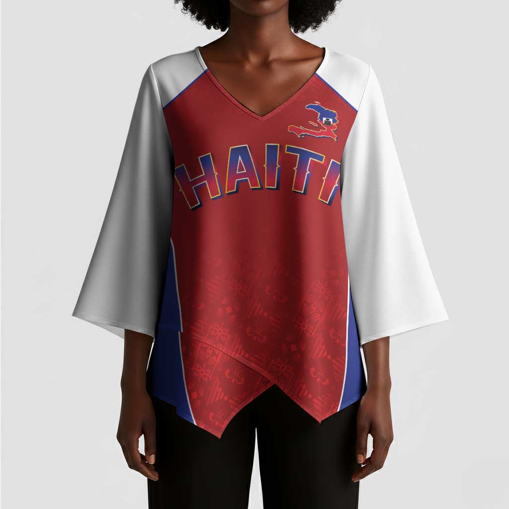World Football 2026 Afro-Haiti Custom Kimono Sleeve Blouse Together For Ayiti Red Style - Wonder Print Shop