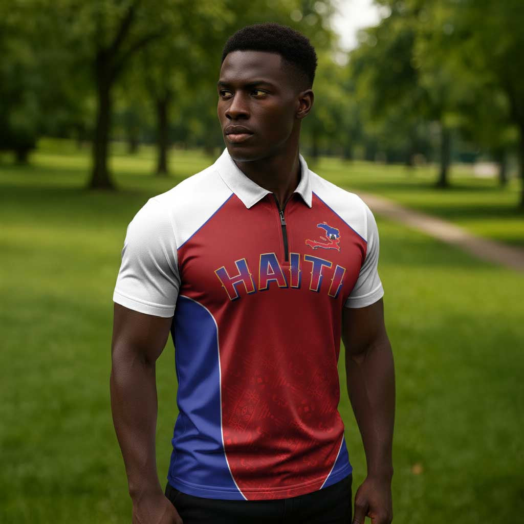 World Football 2026 Afro-Haiti Custom Zipper Polo Shirt Together For Ayiti Red Style - Wonder Print Shop