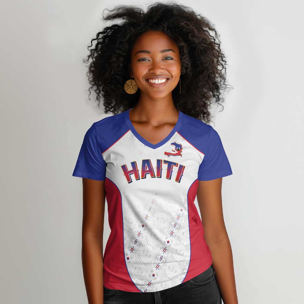 World Football 2026 Afro-Haiti Custom Women V-Neck T-Shirt Together For Ayiti White Style LT9