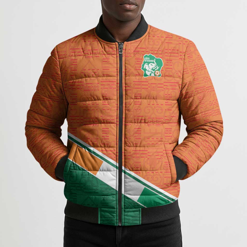 World Football 2026 Ivory Coast Custom Bomber Puffer Jacket African Adinkra Pattern - Wonder Print Shop